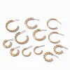 Gold-tone Textured Huggie Hoops - 6 Pack