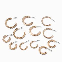 Gold-tone Textured Huggie Hoops - 6 Pack