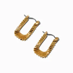 Gold-tone Textured Rectangle Hoop Earrings