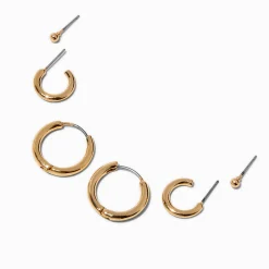 Gold-tone Thick Clicker Earring Stackables Set - 3 Pack