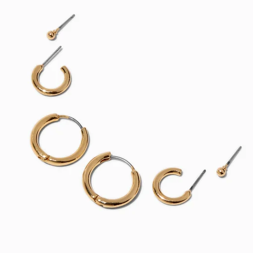 Gold-tone Thick Clicker Earring Stackables Set - 3 Pack