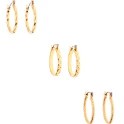 Gold-tone Thick Textured 20mm Hoop Earrings - 3 Pack