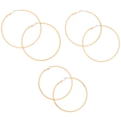 Gold-tone Thin Graduated Hoop Earrings - 3 Pack