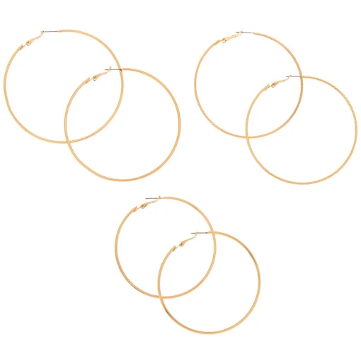 Gold-tone Thin Graduated Hoop Earrings - 3 Pack
