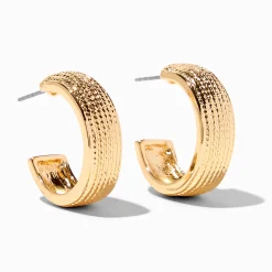 Gold-tone Tire Print 20mm Hoop Earrings