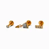 Gold-tone Titanium Crystal 18G Threadless Cartilage Earrings - 3 Pack