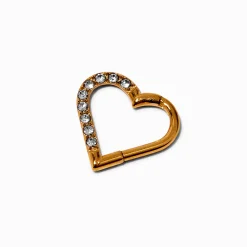 Gold-tone Titanium Crystal Heart 18G Rook Earring