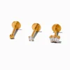 Gold-tone Titanium Cubic Zirconia Ball 18G Stud Threadless Cartilage Earrings - 3 Pack