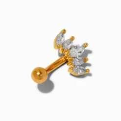 Gold-tone Titanium Cubic Zirconia Crown 18G Rook Earring
