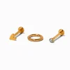 Gold-tone Titanium Cubic Zirconia 18G Stud & Hoop Threadless Tragus Earrings - 3 Pack