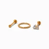 Gold-tone Titanium Cubic Zirconia 18G Stud & Hoop Threadless Cartilage Earrings - 3 Pack