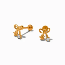 Gold-tone Titanium Cubic Zirconia Bow Stud Flatback Earrings