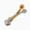 Gold-tone Titanium Cubic Zirconia Double 14G Belly Bar