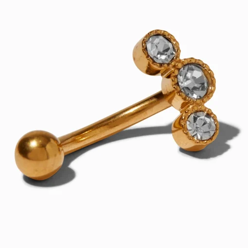 Gold-tone Titanium Cubic Zirconia Triple 14G Belly Bar