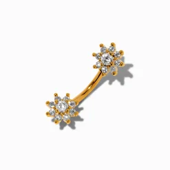 Gold-tone Titanium Cubic Zirconia Flower 14G Belly Bar