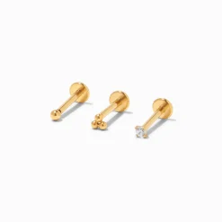 Gold-tone Titanium Cubic Zirconia 16G Threadless Tragus Earrings - 3 Pack
