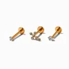 Gold-tone Titanium 16G Cubic Zirconia Cross Cartilage Stud Earrings - 3 Pack