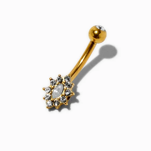 Gold-tone Titanium Mini Flower 14G Belly Bar