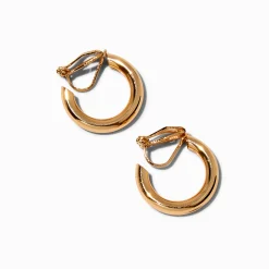 Gold-tone Tube 20mm Clip-On Hoop Earrings
