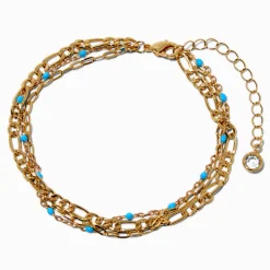 Gold-tone Turquoise Multi-Strand Chain Anklet