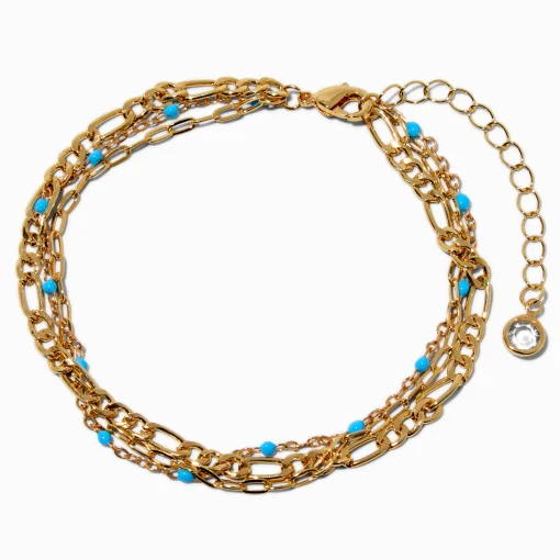 Gold-tone Turquoise Multi-Strand Chain Anklet