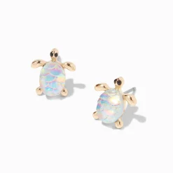 Gold-tone Turtle Iridescent Shell Stud Earrings