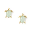 Gold-tone Turtle Mint Crystal Shell Stud Earrings