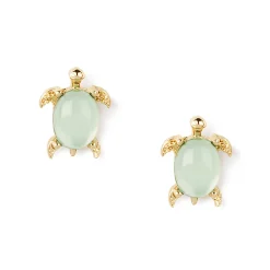 Gold-tone Turtle Mint Crystal Shell Stud Earrings