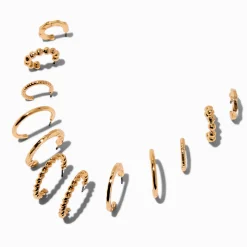 Gold-tone Twisted Hoop Earring Stackables Set - 3 Pack