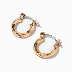 Gold-tone Twisted 10mm Mini Hoop Earrings