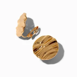 Gold-tone Wavy Disc Clip-On Earrings