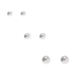 Graduated White Pearl Stud Earrings - 3 Pack