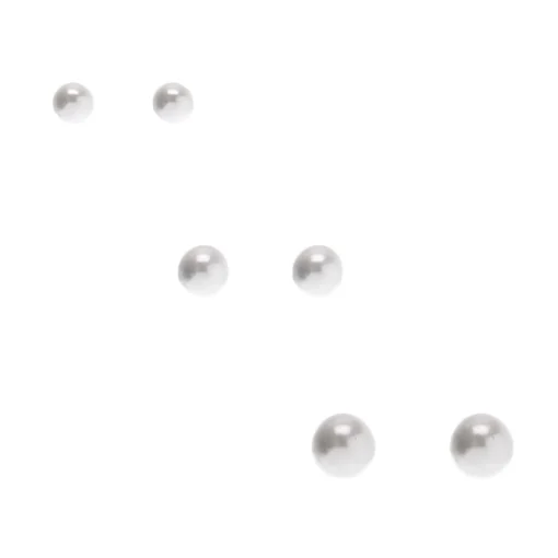 Graduated White Pearl Stud Earrings - 3 Pack
