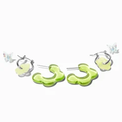 Green Acrylic Flower Earring Stackables Set - 3 Pack