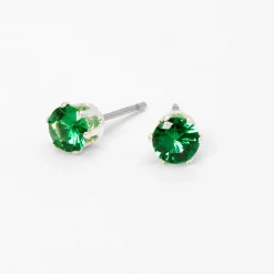 Green Cubic Zirconia 5mm Round Stud Earrings
