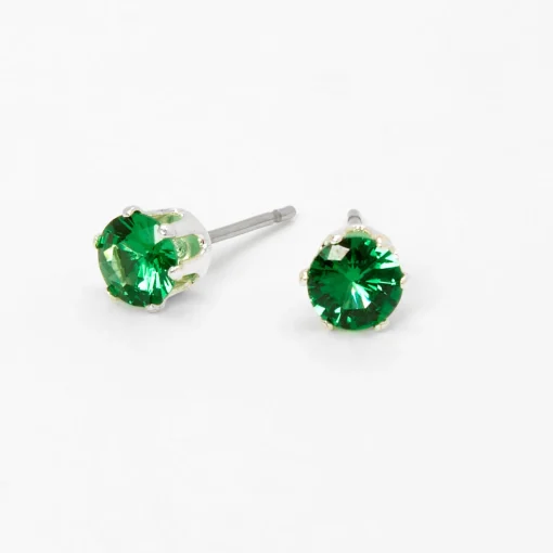 Green Cubic Zirconia 5mm Round Stud Earrings