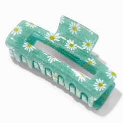 Green Daisy Large Rectangular Hair Claw