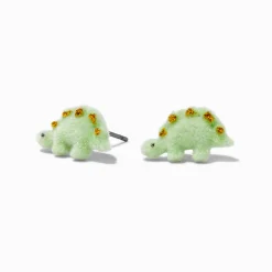 Green Fuzzy Dinosaur Stud Earrings