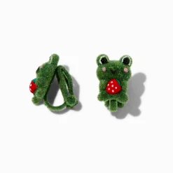Green Fuzzy Frog Clip-On Stud Earrings