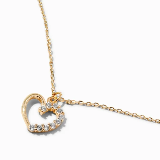 Half Cubic Zirconia Heart Gold-tone Pendant Necklace