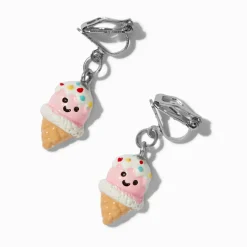 Happy Face Ice Cream Cone Clip-On Drop Earrings