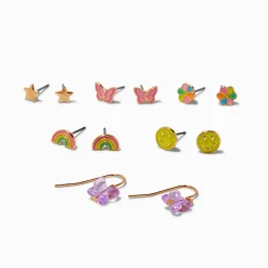 Happy Face Rainbow Earrings Set - 6 Pack