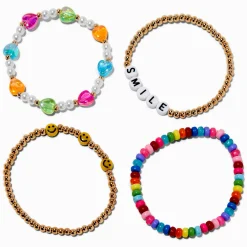 Happy Face ''Smile'' Beaded Stretch Bracelets - 4 Pack