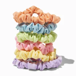 Happy Pastel Skinny Silky Hair Scrunchies - 6 Pack