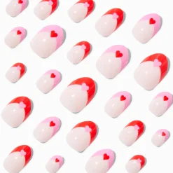 Heart Heart French Tip Stiletto Press On Faux Nail Set - 24 Pack