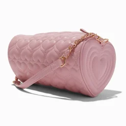Heart Quilted Barrel Crossbody Bag