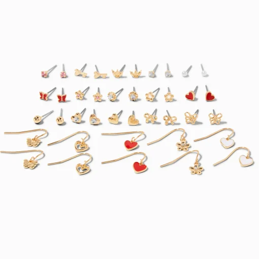 Hearts, Butterflies, & Flowers Mixed Earring Set - 20 Pack
