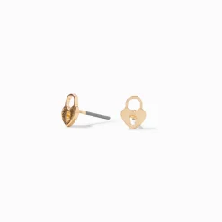 Heart-Shaped Lock Gold-tone Stud Earrings