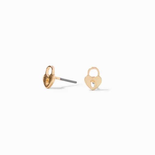 Heart-Shaped Lock Gold-tone Stud Earrings