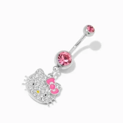 Hello Kitty® Stainless Steel Pink Crystal Charm 14G Belly Bar